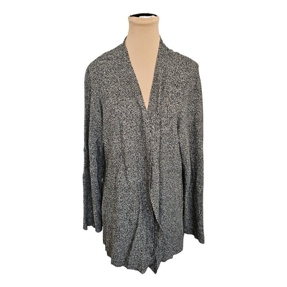 Eileen Fisher Dark Grey Speckled Knit Open Front Cardigan Sz L